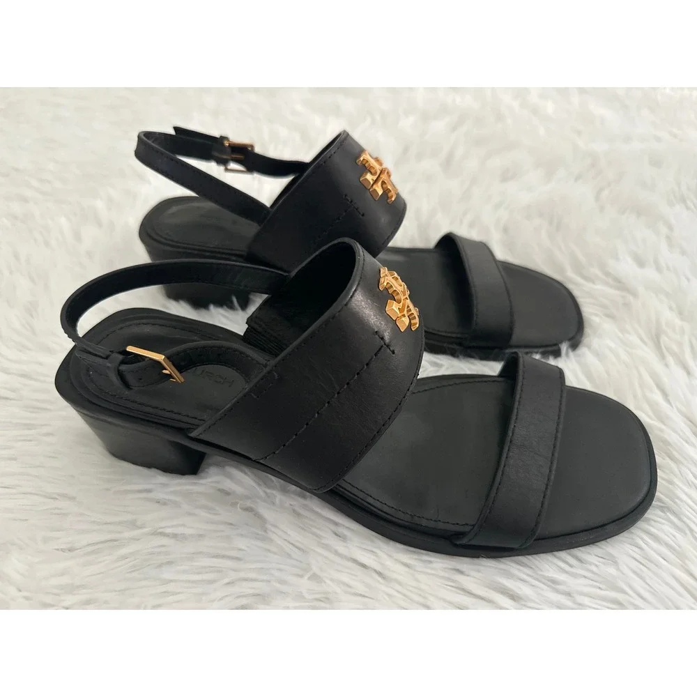 Tory Burch Eleanor Black Block Heel Sandals sz 9